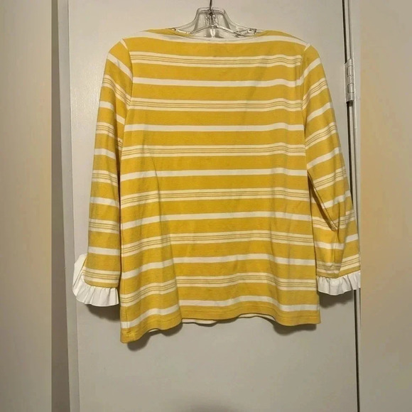 Ann Taylor Womens Yellow Striped 3/4 Sleeve Ruffle Cuff T-Shirt Size M - Picture 2 of 5